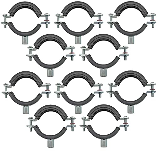 10 Stück Set Rohrschellen aus Stahl verzinkt Spannbereich 60 bis 64mm Rohr Außendurchmesser 2 Zoll mit Schallschutz Gummi Einlage mit M8 Halterung Befestigung 10er Pack