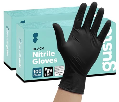 Comfy Package [100 Coun, pack of 2 HEAVY DUTY Black Nitrile Gloves Disposable Latex Free, 6 Mil Extra Strength, Powder Free, Chemical Resistant, Textured Fingertips - Medium