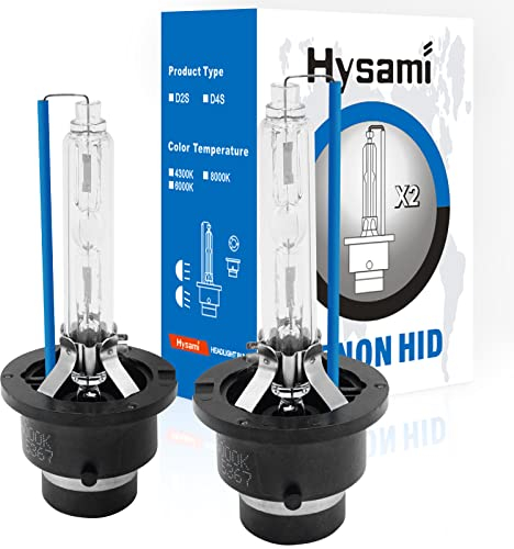 Hysami D2S Xenon HID Headlight Bulbs, 8000K Blue White 35W Automotive Lighting, 85122 High/Low Beam UV Free Xenon Replacement Bulbs- 2 Packs