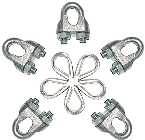 Morsetti per Cavo Acciaio, Ditali a Fune Metallica in Acciaio Inox, 5 Pezzi M5 Morsetti per Fune Metallica, 5 Pezzi Bulloni per Morsetto per Fune Metallica 5MM in Acciaio Inossidabile 304, 10 pezzi