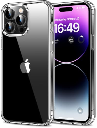 HOOMIL Hülle für iPhone 14 Pro, Anti-Vergilbung, Transparent | Stoßschutz, Durchsichtige Kratzfeste Harte Rückseite, Unterstützt Kabelloses Laden