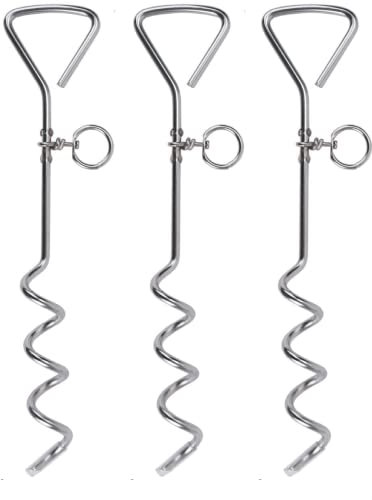 3 X 16 Heavy Duty Ground Spike Stake (41cm) Dog Chains for outside Dog Tie Out Cable Steel Spiral Dog Tether Outdoor Dog Camping Accessories (Stake Only 3pcs X 41cm)
