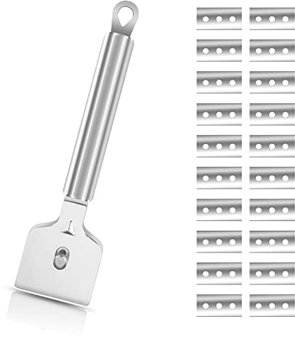 Raschietto con 20 lame, raschietto in vetroceramica, raschietto in vetro, per vetroceramica, piastra a induzione, auto, vetro, specchio, adesivo, pulizia (acciaio inox)