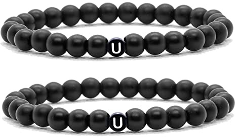 Armband mit Buchstaben für Pärchen | Partnerarmbänder mit 6mm Naturstein Perlen | Geschenk für Frauen | Geschenke für Freunde | Freundschaft Geschenke | UNISEX