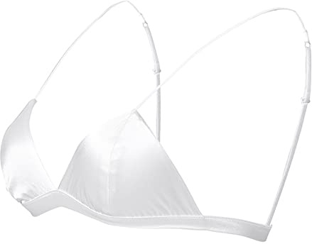 GHAKKE Bralette Triangular De Satén De Seda For Mujer, Sujetador Sin Aros De Copa Suave, Corsé Sin Aros Suave Y Cómodo, Lencería Sexy (Color : White, Size : M)