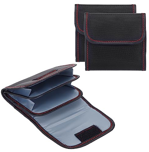 PATIKIL 2 Pcs Lens Filter Case, 3-Pocket Portable Photography Camera Bag Strap Pocket Drone for 25mm-82mm, Black/Red