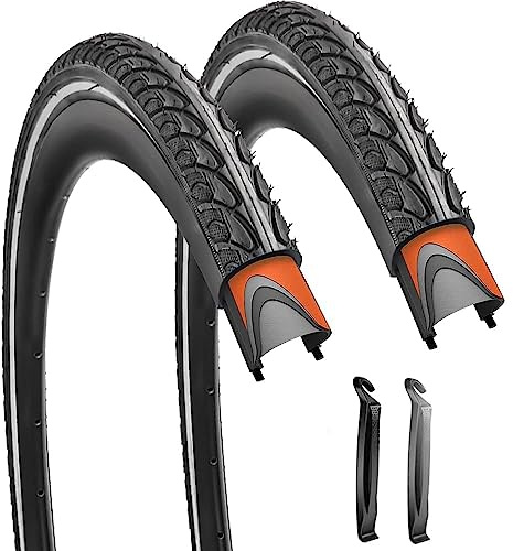 2 Pack 700X35C Road Bike Tires with 2 Levers Reflective Strip Bicycle Tires for Commuter City Pavement Surface