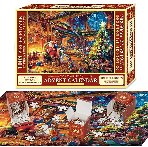 Pukamam Adventskalender 2025 Puzzle 1008 Teile Frauen Männer Geschenk Weihnachten