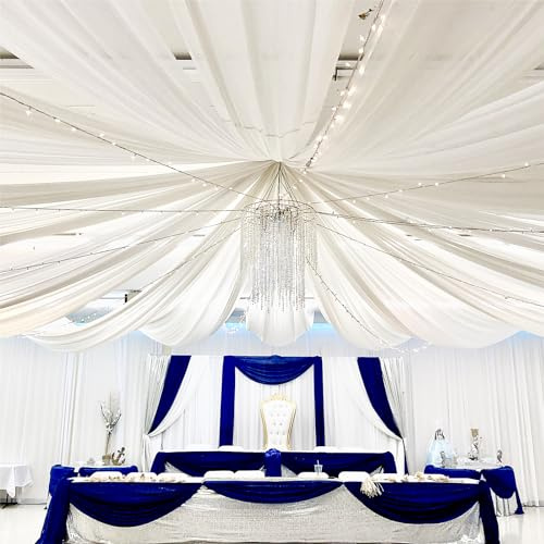FXKS 6 Panels White Ceiling Drapes for Wedding 5ft x20ft Ceiling Drapes Sheer Chiffon Fabric Ceiling Drapery Hanging Kit Arch Draping Ceiling Decorations for Banquet Party Ceremony Stage