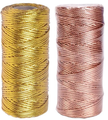 YIYICO Cordoncino oro Filo Dorato per Decorazioni Spago oro 2 Rotoli 100m Tinsel Corda Per Fai-Da-Te Bracciali Artigianato Confezioni Regalo o Ornamenti per Alberi di Natale (Oro + Oro rosa)