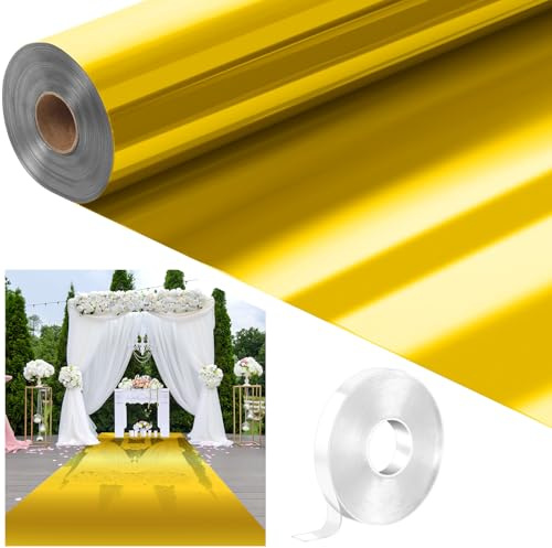 Tinideya 3.3 x 98.4 ft Mirror Rug Aisle Runner for Wedding Ceremony Double Sided Reflective Carpet Aisle Runner Walkway Rug Roll for Outdoor Birthday Graduation Party Decor(Gold)