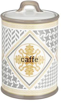 Baroni Home Barattolo Caffè Decorato in Ceramica con Coperchio Ermetico, Accessorio da Cucina Colorato Resistente, Linea Domus, 11x11x17 cm