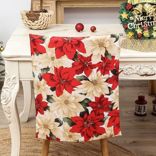 Chickwin Weihnachtsdeko Stuhlhussen, Stuhlrückenbezug Stuhlhussen Hussen Abnehmbarer Waschbarer Stuhlbezug Sesselbezug für Bankett Restaurant Neujahr Weihnachten (6er Set,Weihnachtsblume)