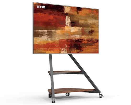 FITUEYES Support TV sur Pied pour Ecran de 55 à 88 Pouces Angle Adjustable ±20° Support TV roulettes Jusqu'à 60 kg Hauteur Réglable Série Eiffel