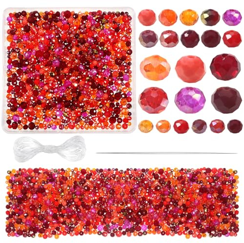 TOAOB 1000 Stück Facettenperlen Rot 4mm 6mm 8mm Glaskristall Perlen Facettierte Glasperlen für Armbänder Halskette Ohrringe Schmuckherstellung | Glaskristall Perlen zum Auffädeln mit Loch Facettierte Perlen für Halskette Ohrringe Schmuckherstellung Basteln DIY
