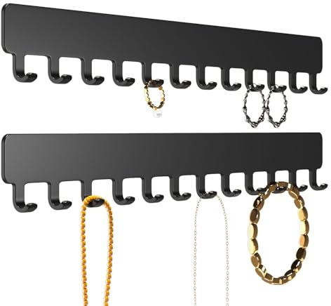 Josmimic Necklace Holder Hanging Jewelry Organizer - Self-Adhesive Wall Jewelry Organizer for Necklace, 2 PCS, Black