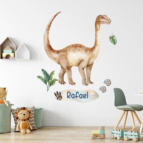 GRAZDesign Dinosaurier Wandtattoo Dino Brachiosaurus mit Namen personalisiert Wandsticker Kinderzimmer Junge Wandaufkleber Babyzimmer selbstklebend - 38x30cm