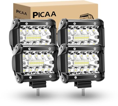 PICAA Led Arbeitsscheinwerfer, 4 Stück 4 Zoll 8D 10CM 60W Led arbeitslicht | 6000K,12V 24V, Led Zusatzscheinwerfer,Drei Reihen Arbeit Licht für SUV Offroad ATV UTV Traktor 4x4