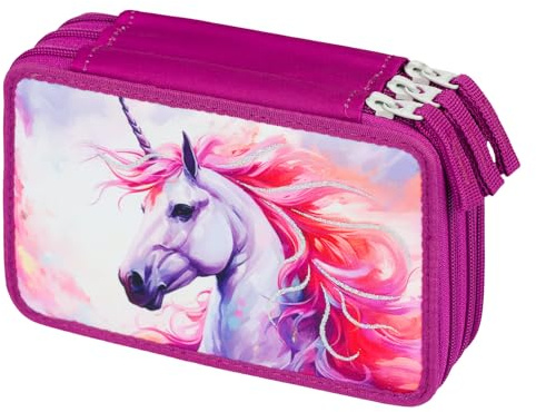 Baagl 3 Fach Federmäppchen für Mädchen, Schulmäppchen für Schreibwaren, Schulsachen Federtasche, Mädchen Federmappe, Mäppchen für Schule (Königliche Einhorn)