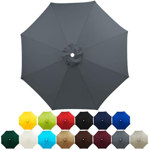HonunGron Sonnenschirm Ersatzbezug 2m 2.7m 3m 8 Rippen/6 Rippen,UV 50+ Patio Umbrella Cloth Cover Stoff Ersetzen Für Garten Terrasse Strand Pool Markt Tisc Ampelschirm (8 ribs-3m(9.8ft),Grau)