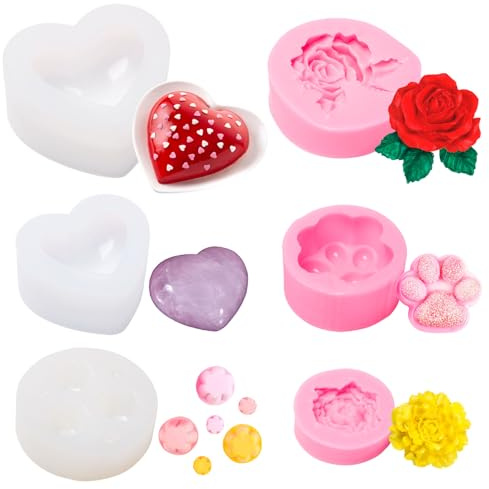 Neikafan 6 Pezzi Stampo Silicone 3D Rosa Grande Stampi a Forma di Rosa Fiore in Silicone Cuori Resina Epossidica per Candele Fai Da Te, Sapone, Ciocco