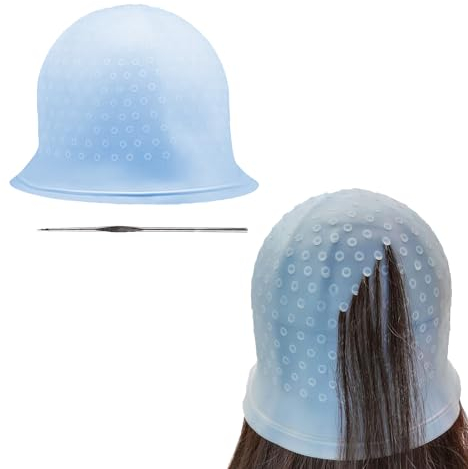 2 Stück Strähnchenhaube,Silikon Highlight Kappe,Stränchen Haube,Strähnenhaube mit Nadel und Löchern,Strähnchen set,Stränchen haube set,Wiederverwendbar Hochglanz DIY Färbung Wird für Salon Haarfärbung