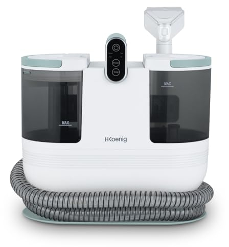 H.Koenig TWT88, pulitore tessile a mano con acqua calda, doppio serbatoio 1600 ml e 950 ml, flusso d'acqua 250 ml/min, temperatura fino a 60 °C, 2 livelli di aspirazione, 1200 W
