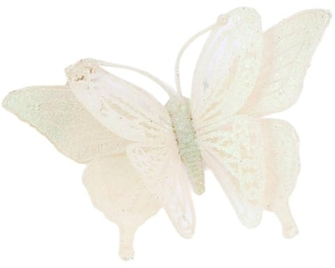 6 Stück 13x9,5cm Weihnachtsschmetterlingsdekoration Schmetterling Christbaumschmuck Deko mit Clip,Glitzer Weihnachts Schmetterling Ornamente Weihnachtsbaumschmuck für Hochzeit Weihnachten,Weiß