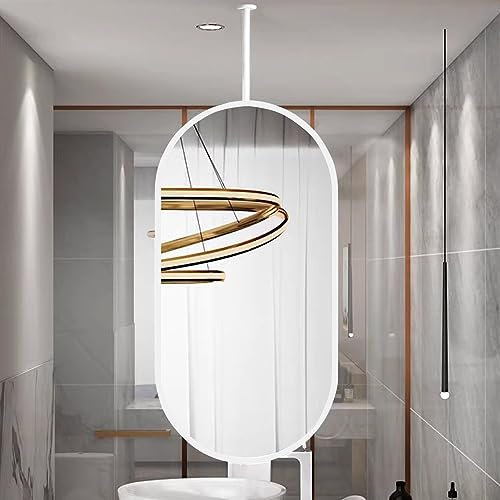 forestalk Moderner ovaler Deckenspiegel mit Metallrahmen und Deckenausleger | Badezimmer schwimmender hängender Make-up-Rasierspiegel Wohnzimmer Eingang dekorativer Wandspiegel