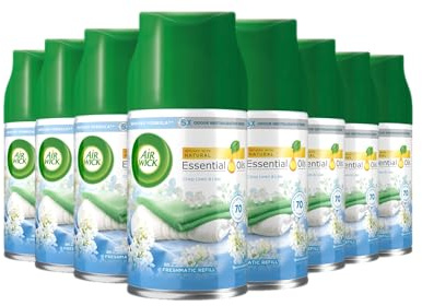 Air Wick Automatic Air Freshener Freshmatic Spray Refills, Crisp Linen & Lilac, Pack 8 x 250ml, Natural Essential Oils, Last up to 280 days, Air freshener