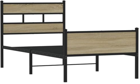 vidaXL Sängram utan madrass sonoma-ek 90x190 cm konstruerad trä, enkelsäng, sovrumsmöbler, gästsäng, säng, sängram i metall, sängbotten, metallsäng