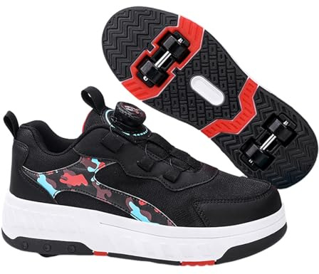 Surwin Schuhe mit Rollen für Mädchen, 2 in 1 Schuhe mit Rollen Versenkbarer, Schuhe mit Rollen für Jungen mit Rollen, Camouflage Outdoor Roller Skate Shoes, Turnschuhe Skateboardschuhe