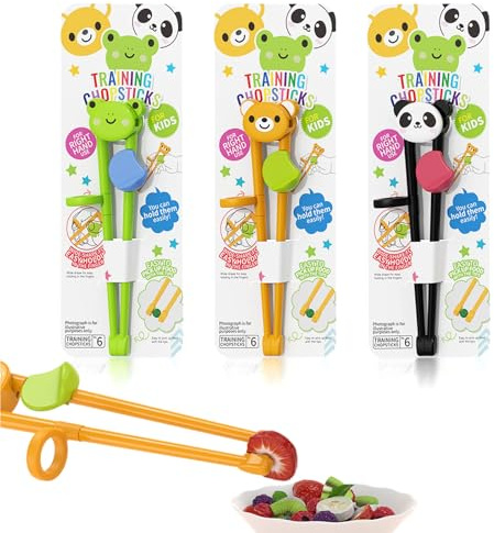 3 Paare Essstäbchen, Stäbchen mit Bär, Panda, Frosch, Training Essstäbchen Hilfer, Wiederverwendbar Stäbchen Chopsticks für Anfänger Lernstäbchen