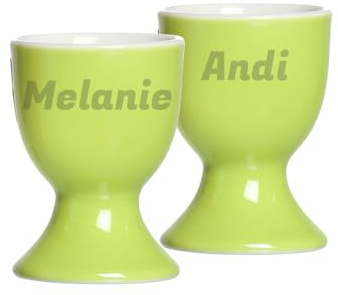 LUXENTU Eierbecher Doppio aus Porzellan mit Gravur, Grün, 2 Stück | Personalisierte Ei-Halter mit einzeiligem Gravurbereich zu Ostern, Geschenk für den Frühstückstisch