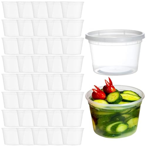 YOYEAH 40 Stück Kunststoffbehälter mit Deckel - 530ml/16oz Wiederverwendbare Aufbewahrungsbecher für Lebensmittel, auslaufsichere Deli-Container (40 Sets - 16 oz)
