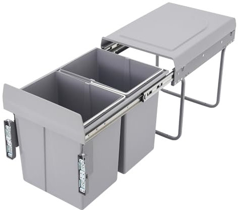 OMGGYER Poubelle à 2 compartiments, 2 x 20 l, encastrable, pour cuisine, meuble inférieur, extensible, avec rails télescopiques, système de tri sélectif, 49 x 35 x 43 cm