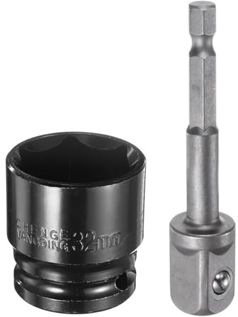 QUARKZMAN Enchufe De Impacto Profundo De 6 Puntos 1/2 De Conducción 32mm Enchufe Métrico 1.5 De Longitud Con Adaptador De Vástago Hexagonal De 1/4, Para Pernos Y Tuercas Hexagonales