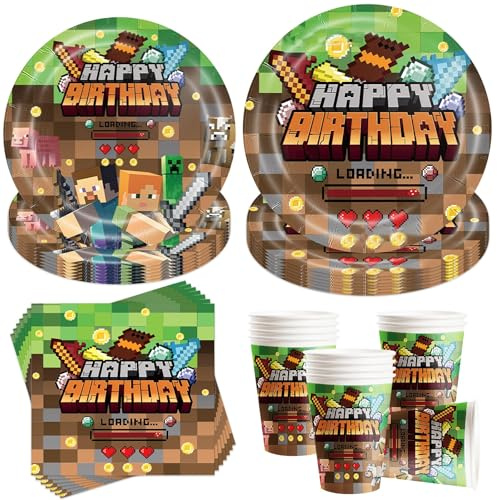 Lot de 50 pièces de vaisselle pour fête d'anniversaire d'enfant, décoration avec assiettes, gobelets, serviettes, vaisselle de fête pour 10 invités