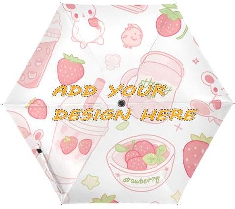 miaozhen Grand parapluie personnalisé UV 50+ dessin animé mignon fraise rouge dessert spécialement conçu et solide, coupe-vent, résistant au soleil, imperméable à l'eau, parapluies personnalisables