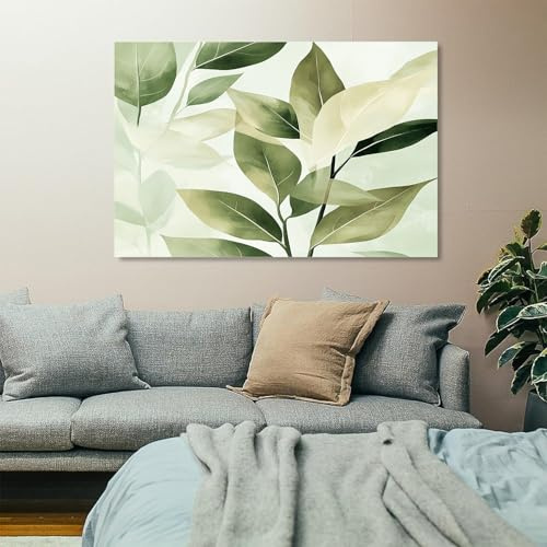 Bunt Bilder auf Leinwand 60x120cm Deko Wand Art Wanddeko Bild Decor Canvas | Wandbilder Dekoration Wohnzimmer Pflanzen grüne Blätter Salbeigrün Leinwandbild Schlafzimmer Küche Kunstdruck Groß XXL Wall