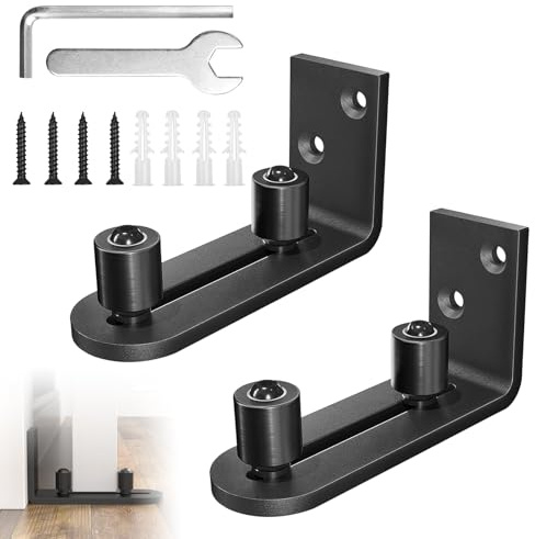 Bodenführung Schiebetür, Schiebetür Führung, Verstellbare Kohlenstoffstahlrollenführung, Schiebetürbeschlag mit Werkzeug, Schiebetürschienen, Scheunentor (2PCS)