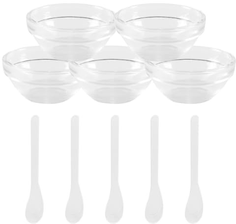Gorise 5 Sets of Transparent Glass Bowls with Scraper for DIY Skin Care and Beauty Salon Use