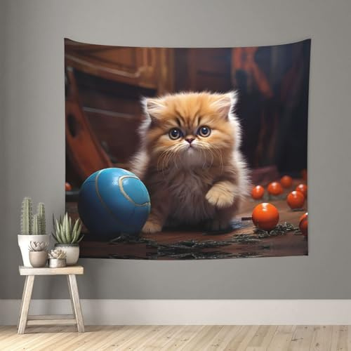 WZYCWB Tapiz de pared con estampado de gato persa animado, 152 x 129 cm, tela de fondo para decoración de sala de estar y dormitorio