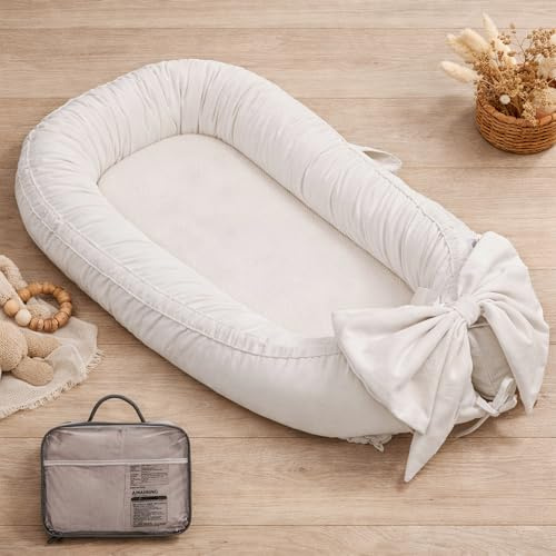 EAQ Babynest Nestchen Baby Weiches Atmungsaktives Babybett für Neugeborene Geschenk Baby Erstausstattung Neugeborene (Weiß)