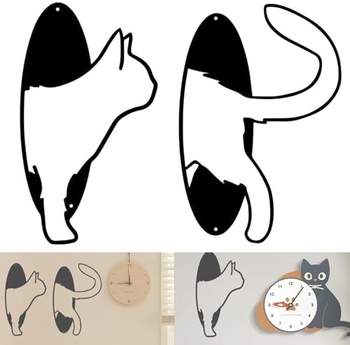 Katze Durch Raum Metall Wanddeko, 2 Stücke Elegante Katzen Silhouette Kunst Metall Wanddekorationen, Natur Abstrakte Wandkunst, Einzigartiges Tier Natürlichen Stil Home Decoration