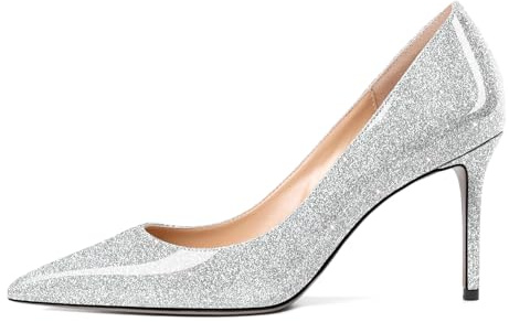 EDEFS Donna Pumps Punta Sottile Tacco a Spillo 8.5 cm Tacco Alto Punta Chiusa Facili da Indossare in Pelle Lucida Potere al Lavoro e Grazia per Feste Matrimoni Argento EU40