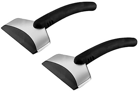 ibasenice Raspador de Hielo para Coche 2 Piezas Mango Anticongelante, Pala de Nieve Automática de Acero Inoxidable, Herramienta para Remoción de Nieve en Parabrisas y Ventanas