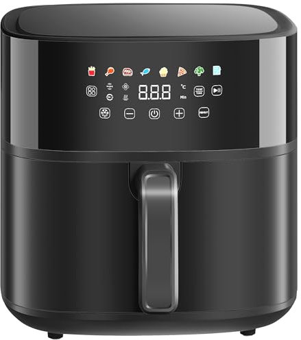HOMCOM Freidora de Aire 8 L Air Fryer 1700 W Circulación de Aire Caliente a 360° Temperatura Regulable 80-200°C 8 Programas Panel Táctil Temporizador Negro