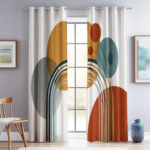 Verdunkelungsvorhänge Ösen Schlichte und Elegante runde Elemente, H 245 x B 100 cm (2er Pack) Bedruckte Thermo Isoliert Blickdichte Vorhänge, Beige