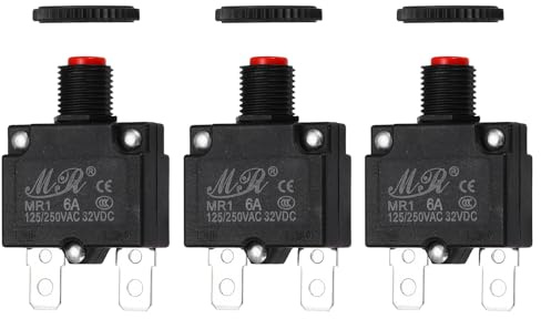 QUARKZMAN 3 Pcs Interruttore Termico 6Amp, 125/250V AC 32V DC Interruttore Di Protezione Sovraccarico Circuito Con Pulsante Reset Manuale, Rosso